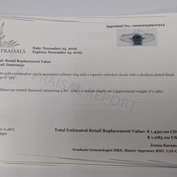 14K White Gold 2.06G Black Diamond 0.48Ct Ring - Picture 5 of 5